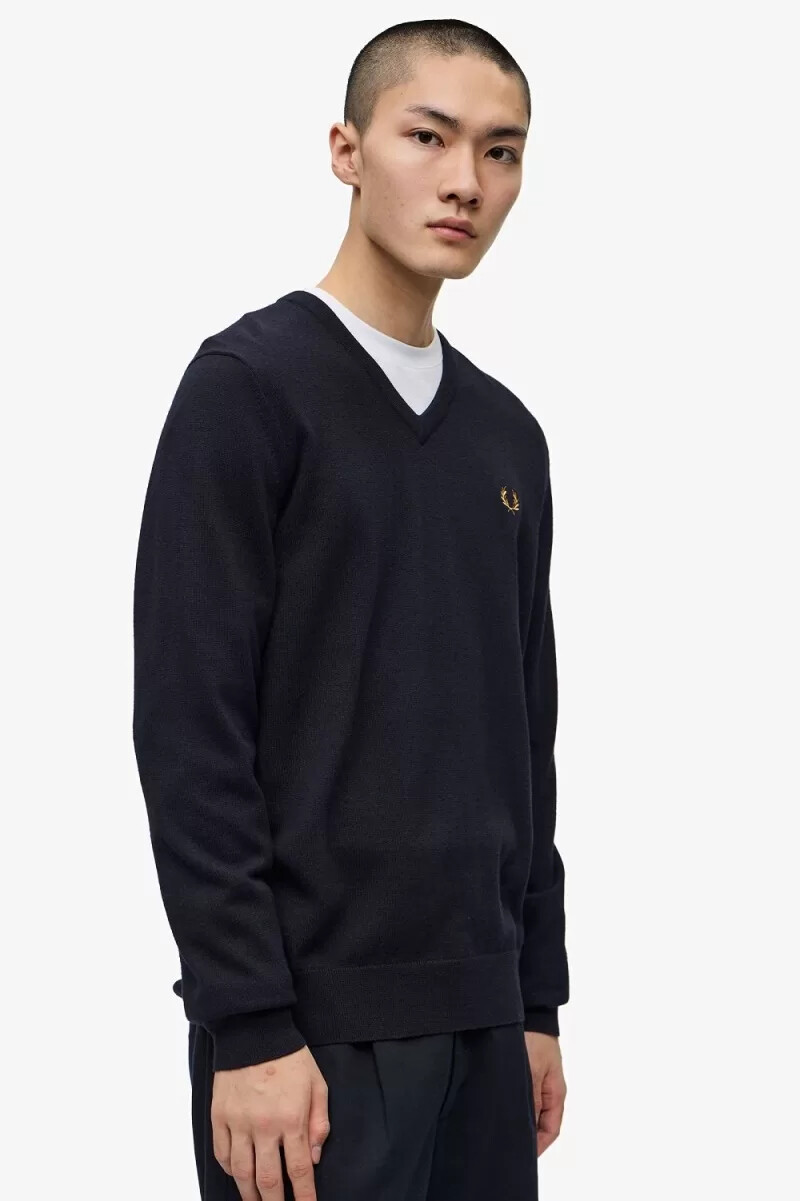 maglione da uomo fred perry classic v-neck blu navy