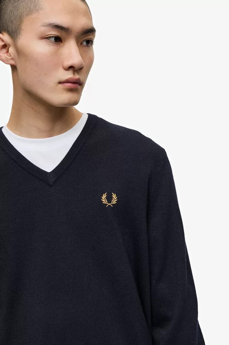 maglione da uomo fred perry classic v-neck blu navy