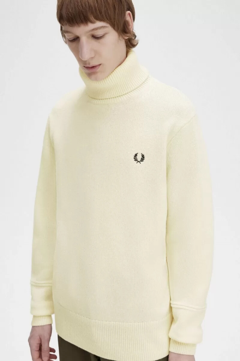 maglione a collo alto in maglia fred perry da uomo beige