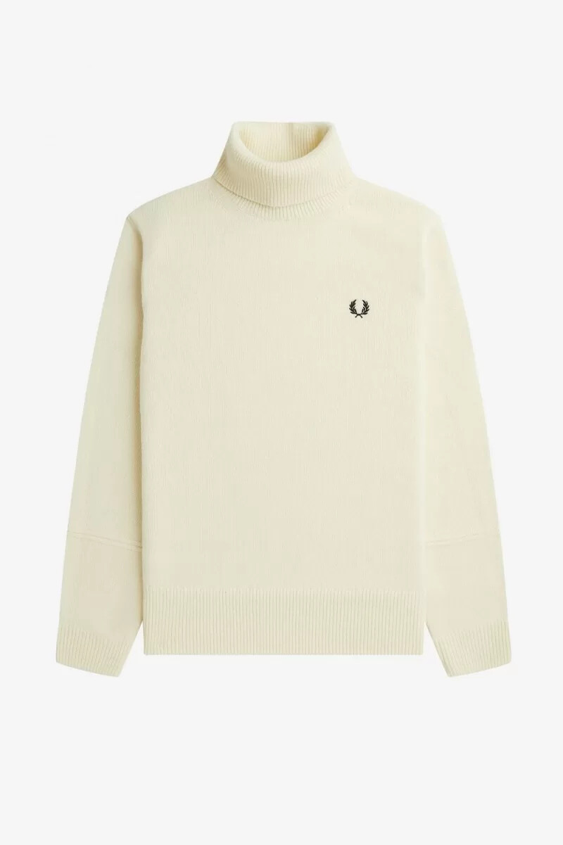 maglione a collo alto in maglia fred perry da uomo beige