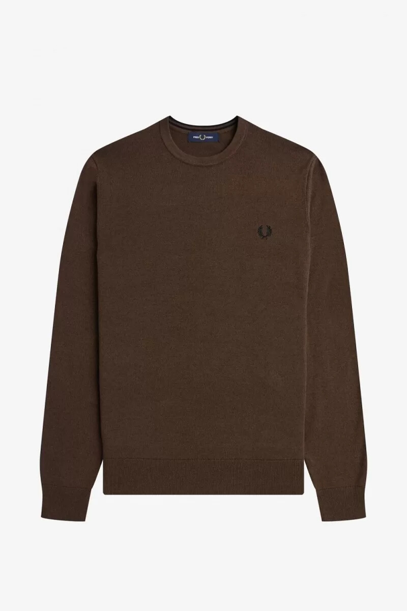 maglione girocollo classico da uomo fred perry color tabacco bruciato