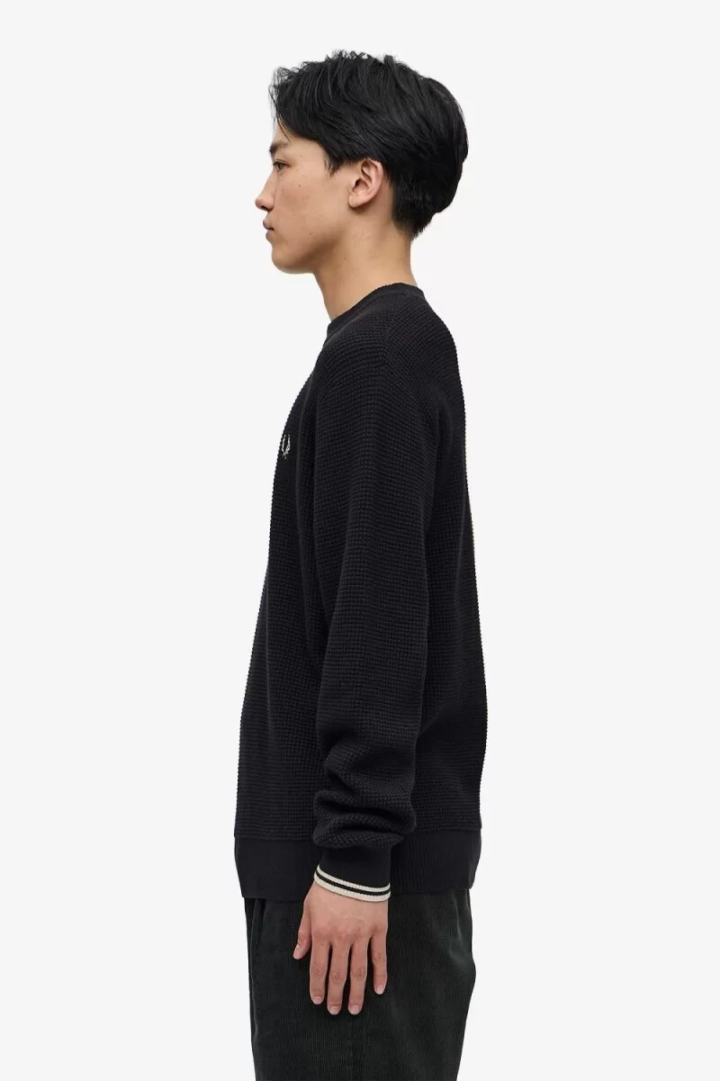 maglione da uomo fred perry waffle stitch nero