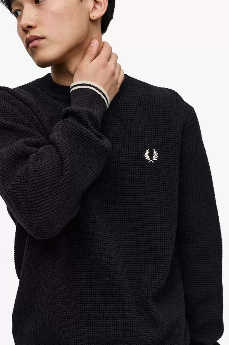 maglione da uomo fred perry waffle stitch nero
