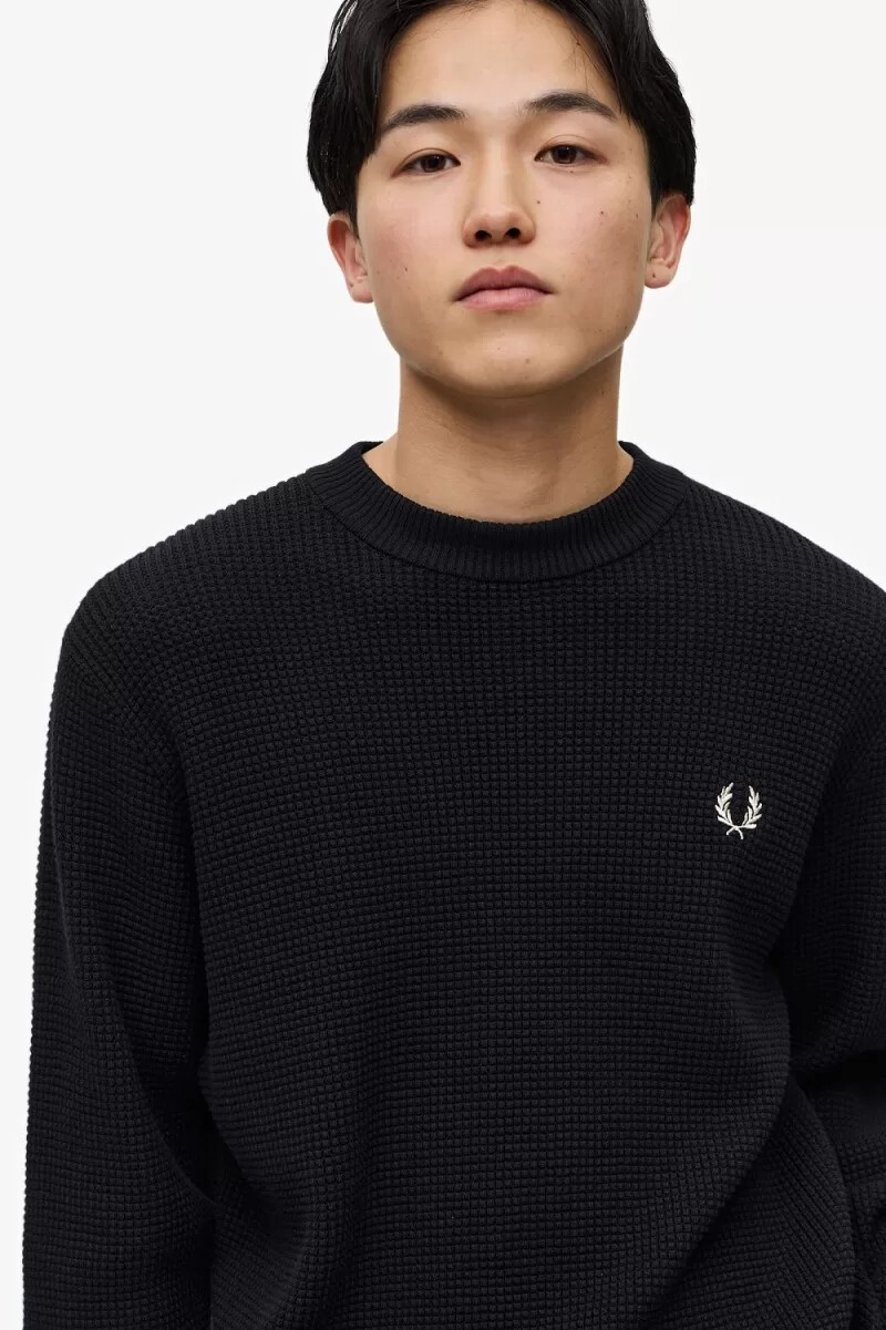maglione da uomo fred perry waffle stitch nero