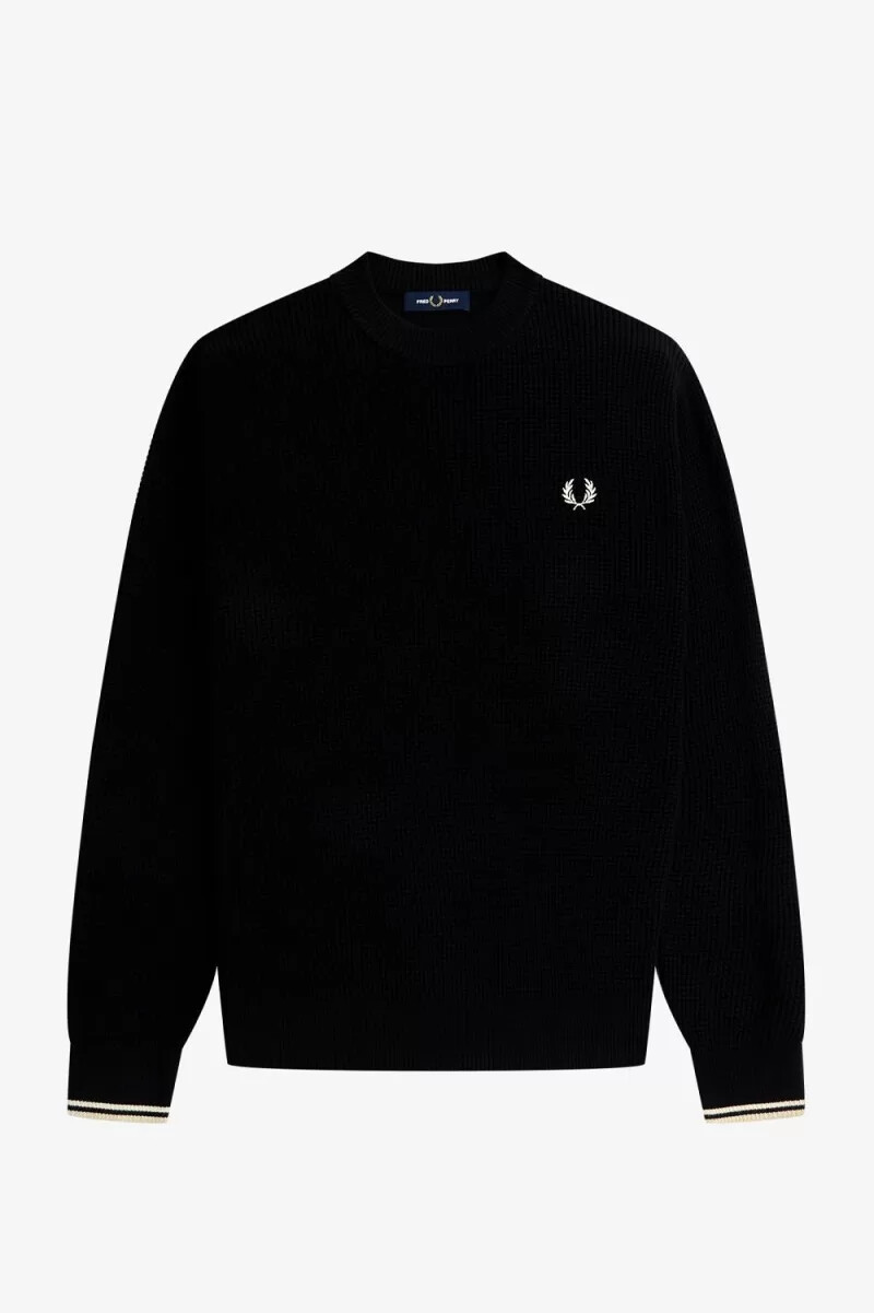 maglione da uomo fred perry waffle stitch nero