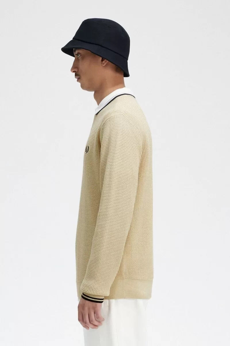 maglione da uomo fred perry waffle stitch color avena