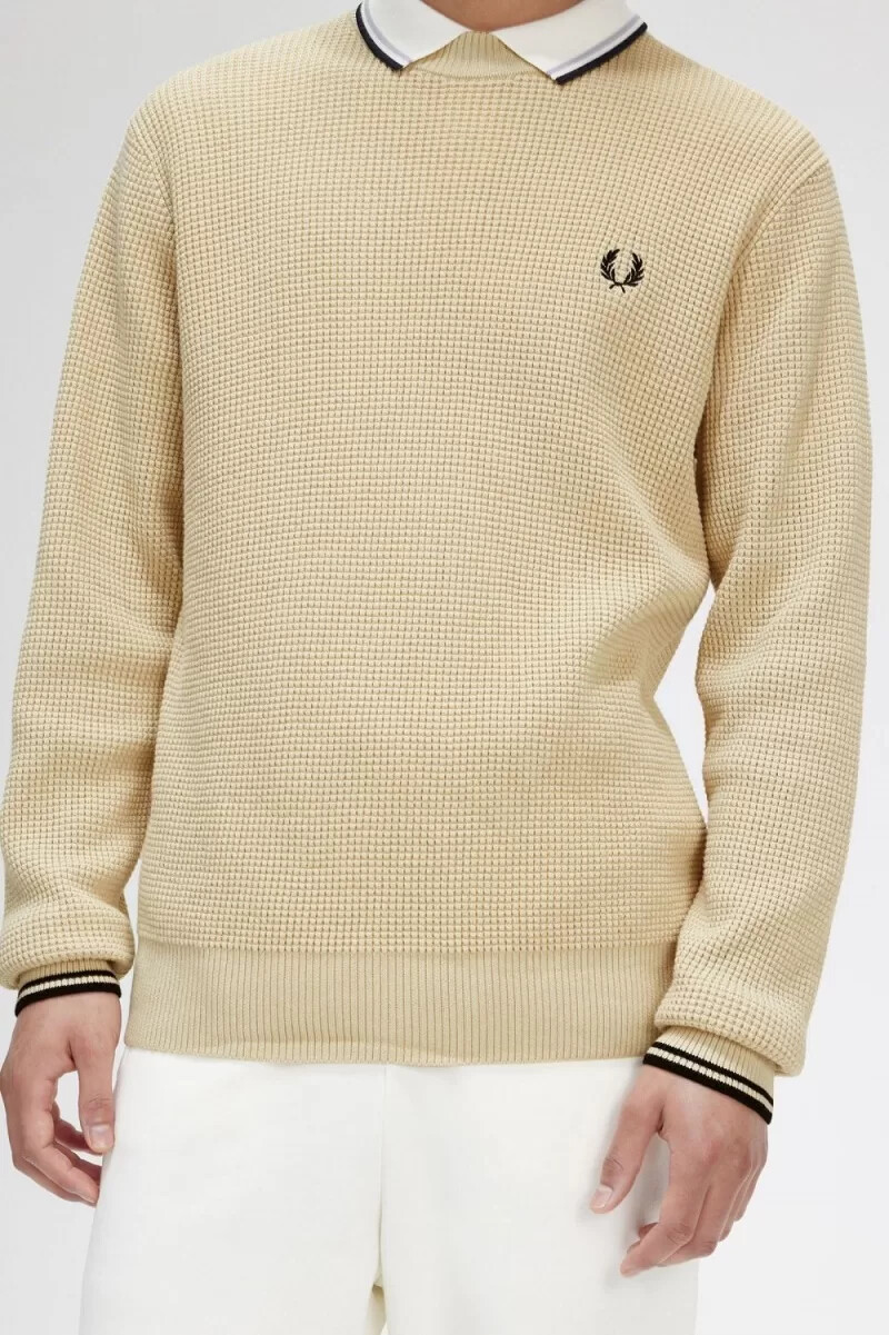 maglione da uomo fred perry waffle stitch color avena