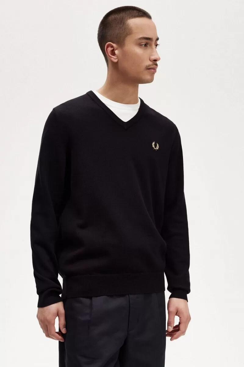 maglione da uomo fred perry classic v-neck nero