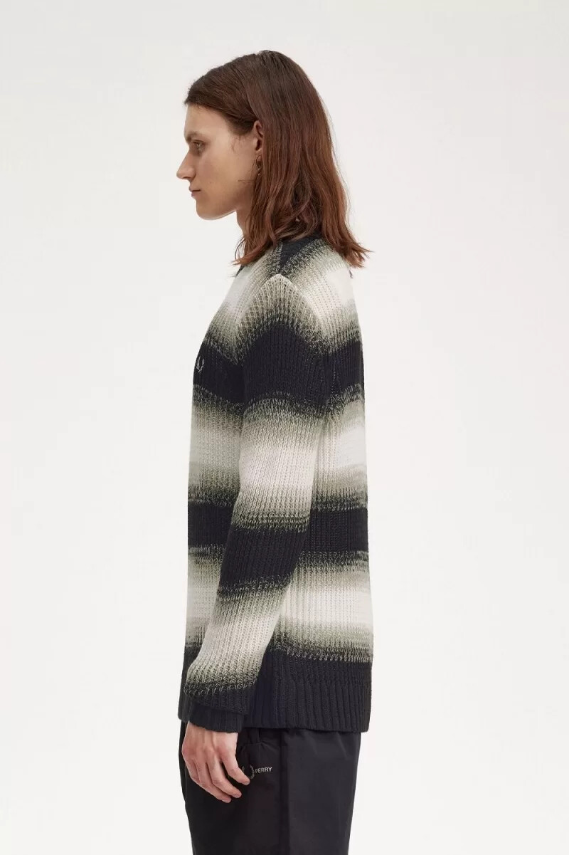 maglione da uomo in maglia aperta a righe fred perry nero
