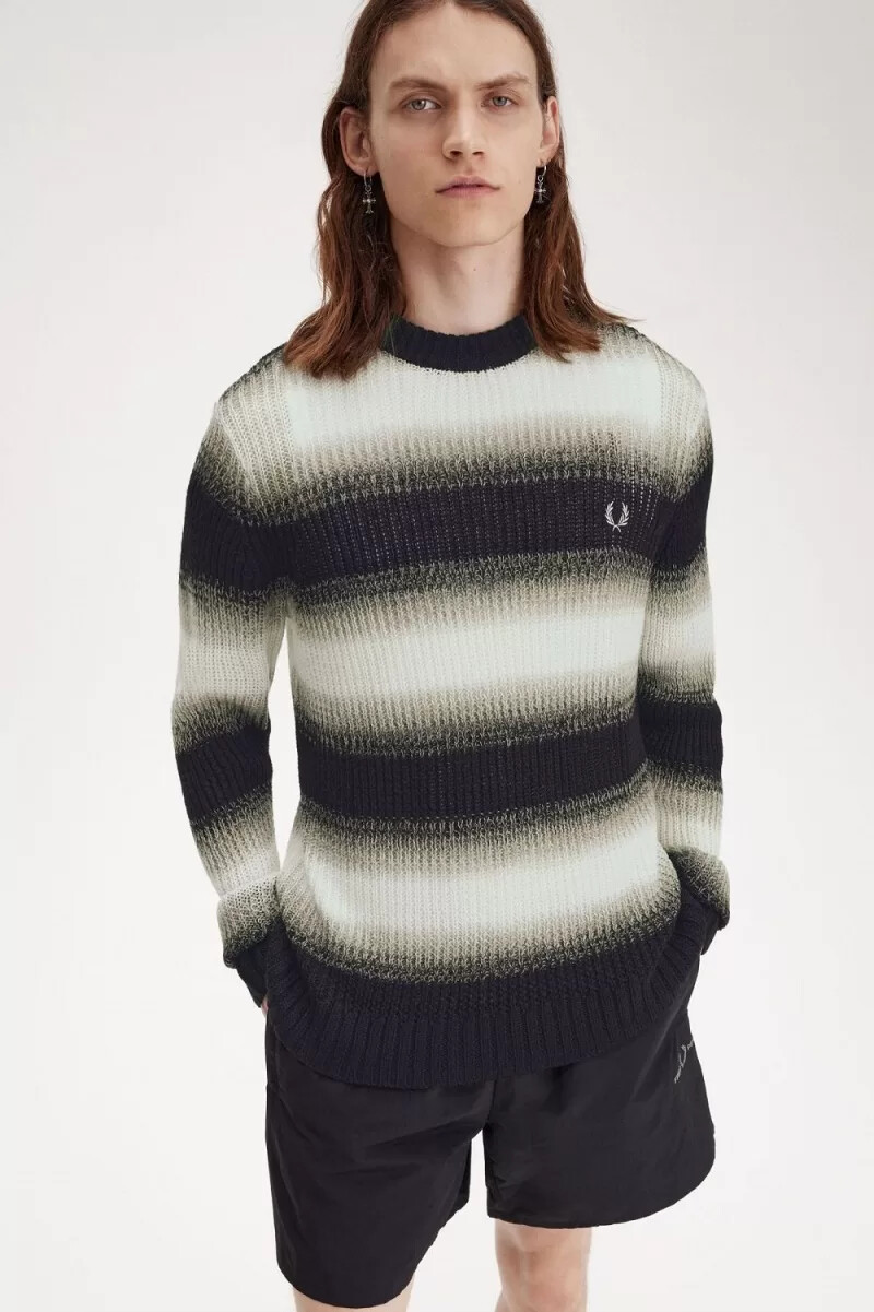 maglione da uomo in maglia aperta a righe fred perry nero