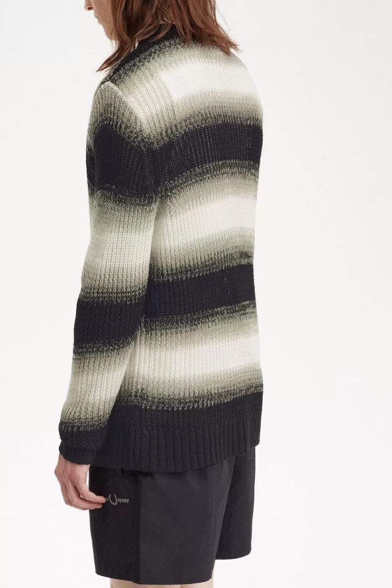 maglione da uomo in maglia aperta a righe fred perry nero