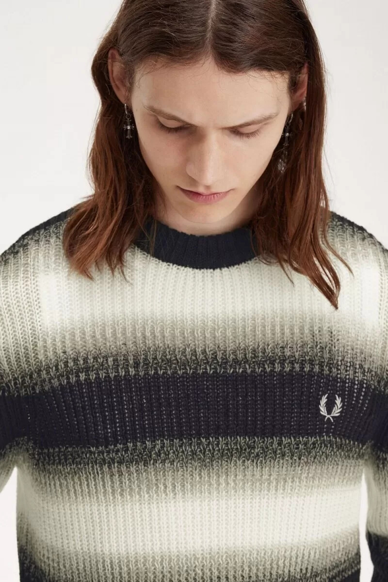 maglione da uomo in maglia aperta a righe fred perry nero