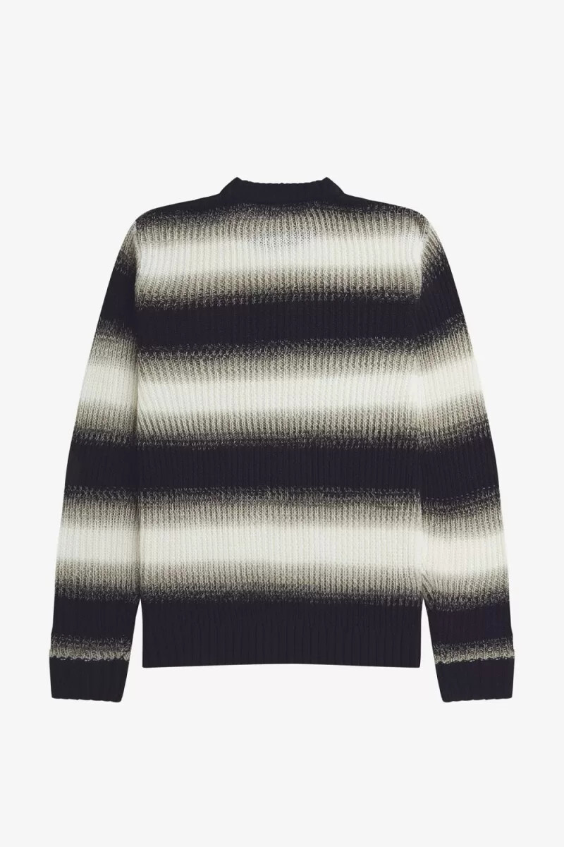 maglione da uomo in maglia aperta a righe fred perry nero