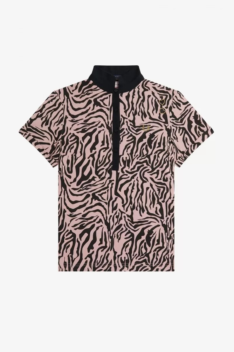 polo da donna fred perry con stampa zebrata rosa antico
