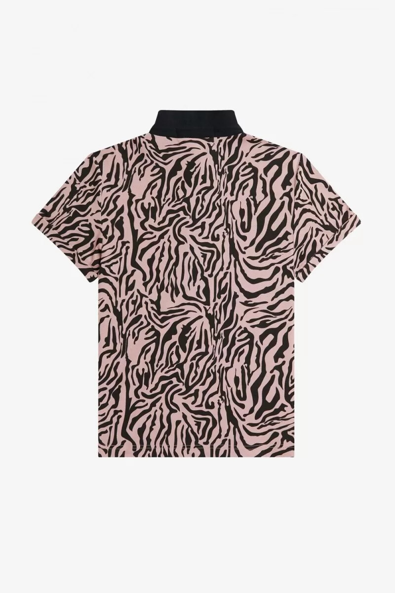 polo da donna fred perry con stampa zebrata rosa antico