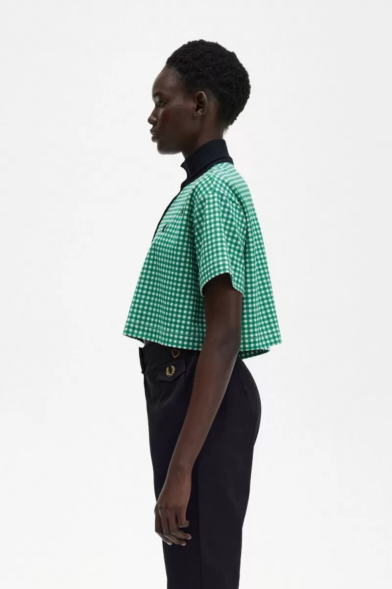 polo da donna fred perry cropped gingham piqué verde