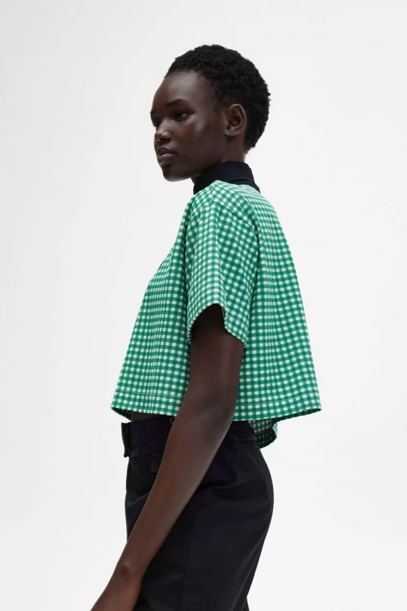 polo da donna fred perry cropped gingham piqué verde