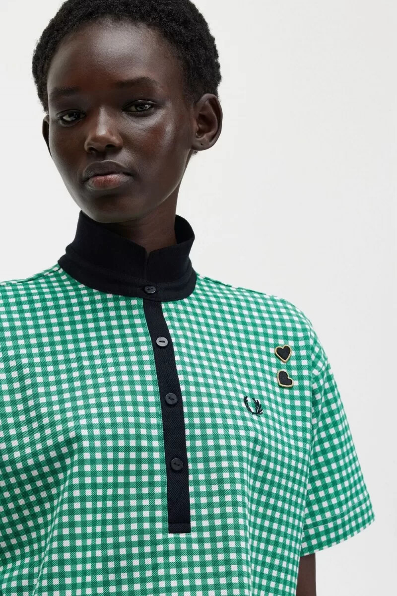 polo da donna fred perry cropped gingham piqué verde
