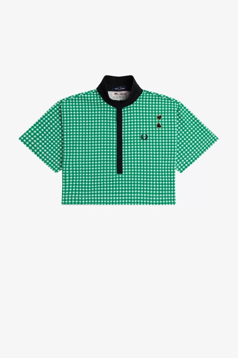 polo da donna fred perry cropped gingham piqué verde