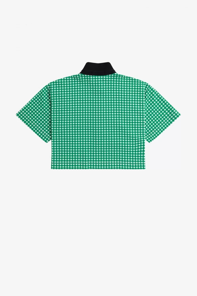 polo da donna fred perry cropped gingham piqué verde