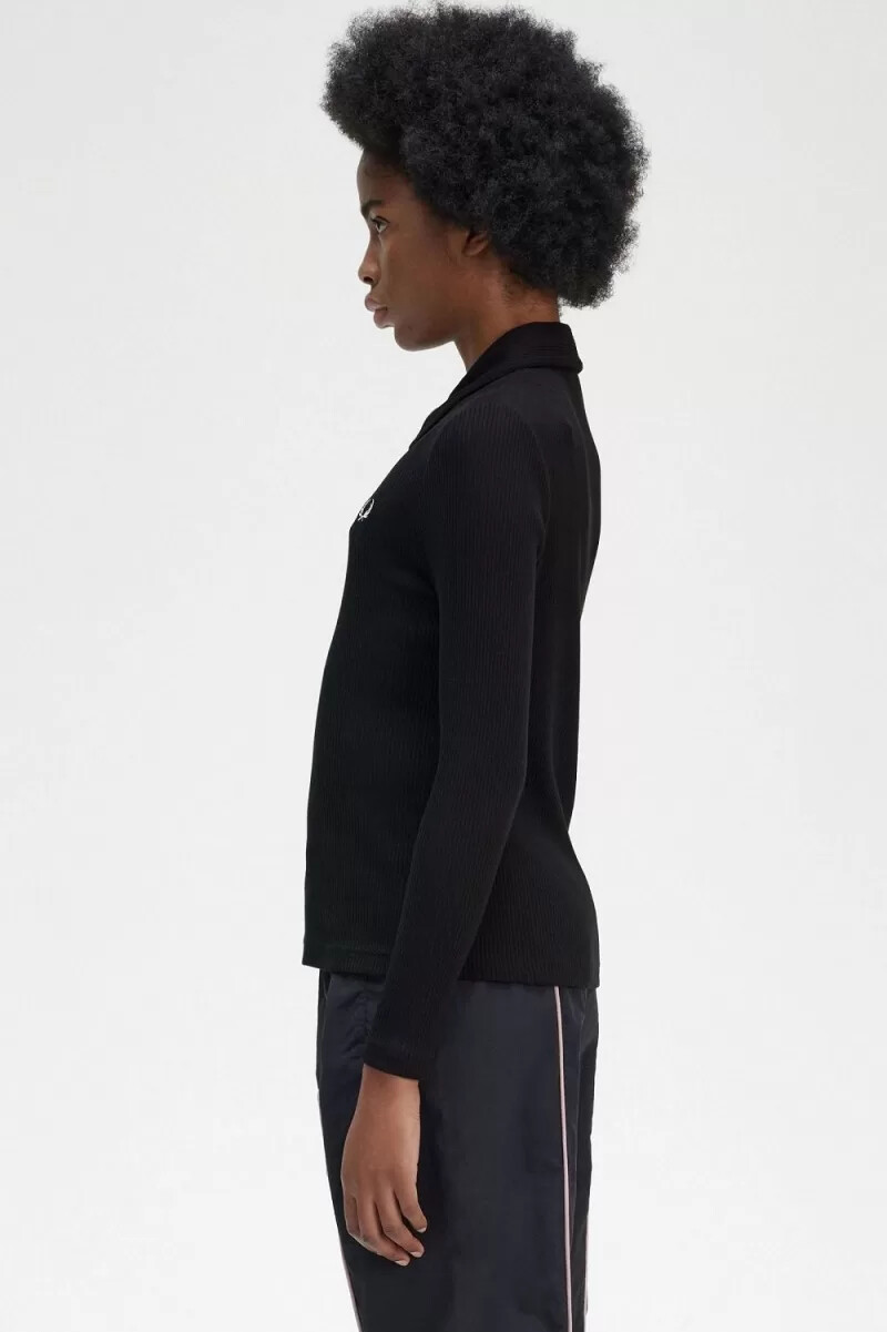 polo a maniche lunghe a coste da donna fred perry nera