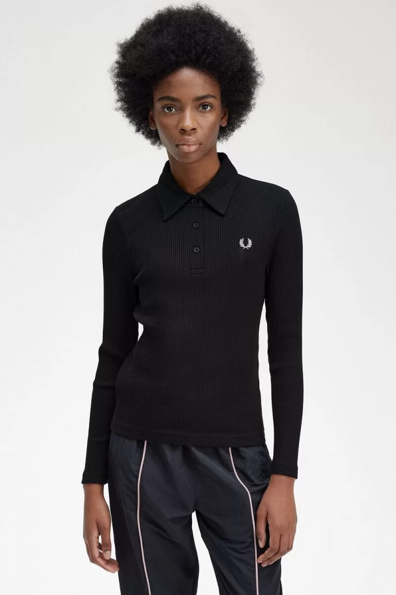 polo a maniche lunghe a coste da donna fred perry nera