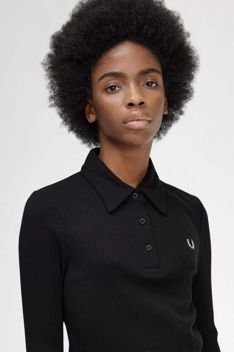 polo a maniche lunghe a coste da donna fred perry nera