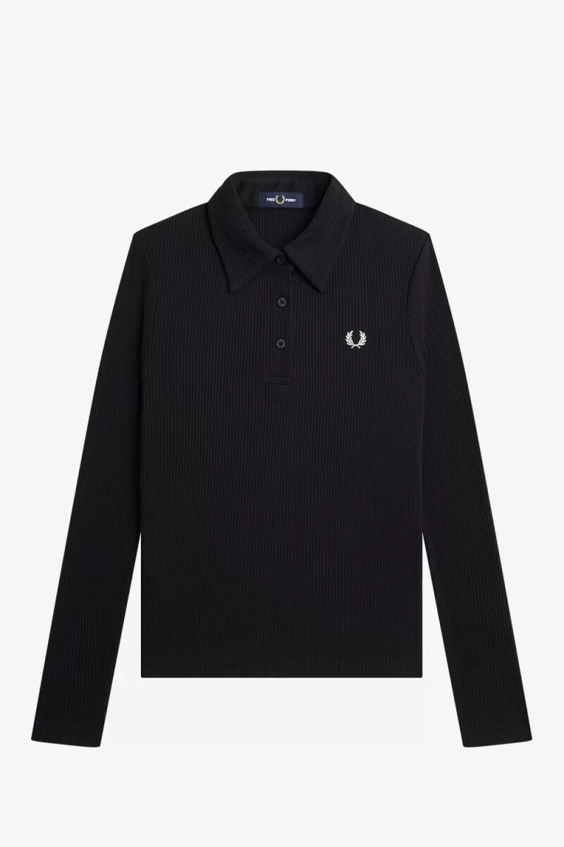 polo a maniche lunghe a coste da donna fred perry nera