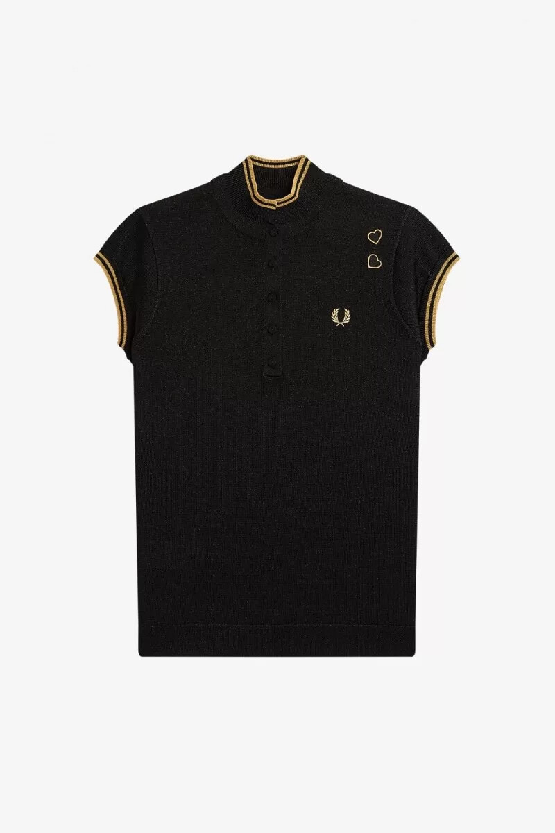 polo da donna in maglia metallizzata fred perry nera
