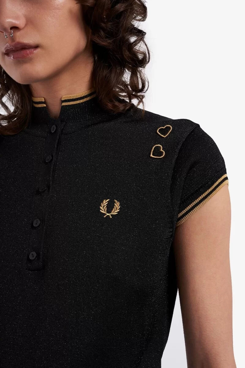 polo da donna in maglia metallizzata fred perry nera