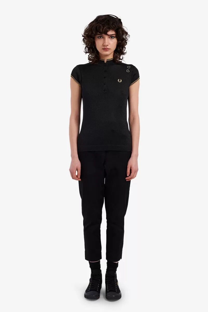 polo da donna in maglia metallizzata fred perry nera