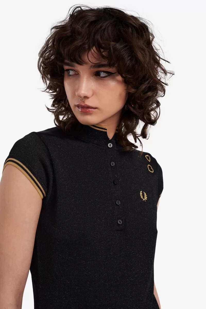 polo da donna in maglia metallizzata fred perry nera