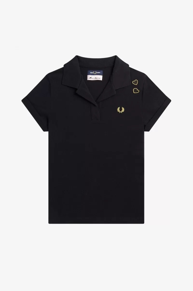 polo da donna in piqué con colletto aperto fred perry nera