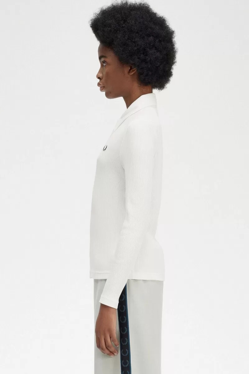 polo da donna a maniche lunghe a coste fred perry colore bianco neve