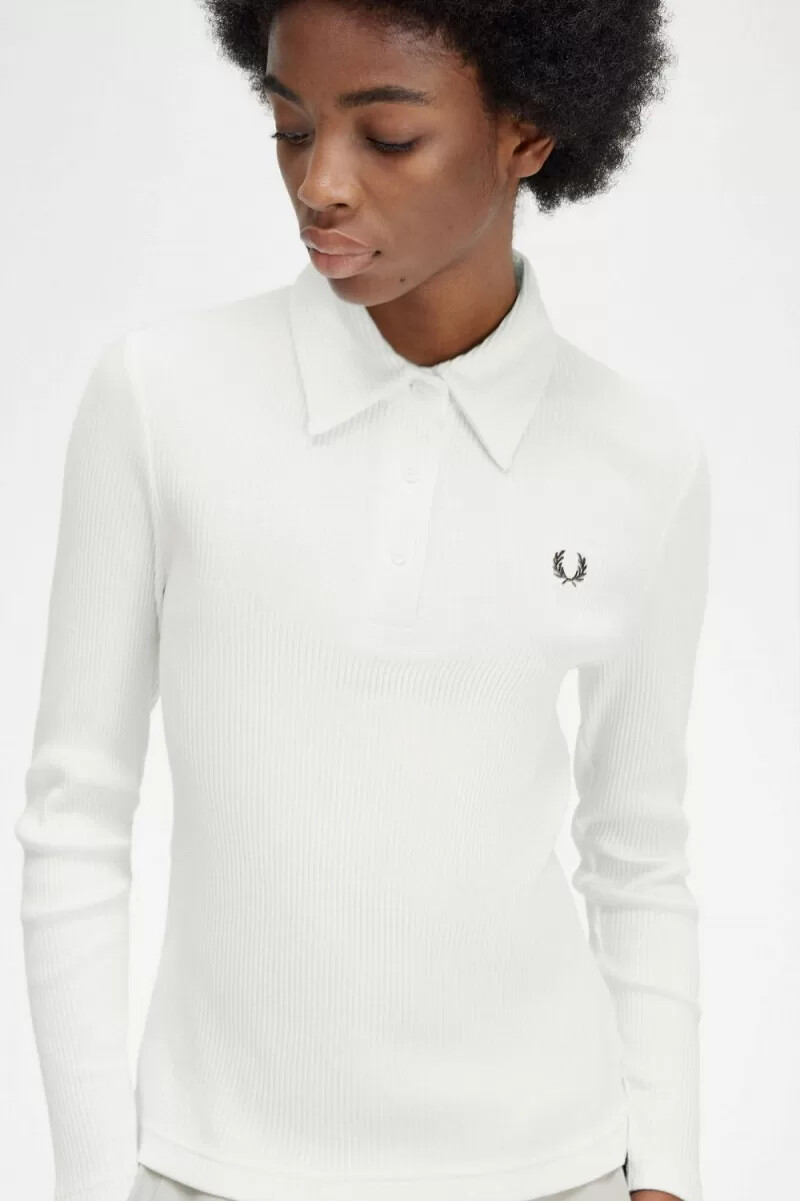 polo da donna a maniche lunghe a coste fred perry colore bianco neve