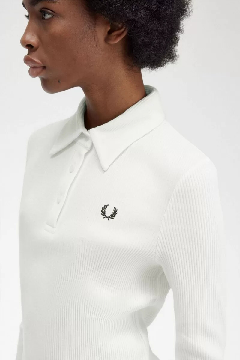 polo da donna a maniche lunghe a coste fred perry colore bianco neve