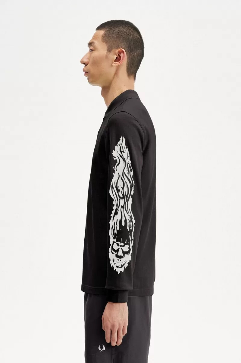 polo da uomo a maniche lunghe con grafica fred perry noongoons nera