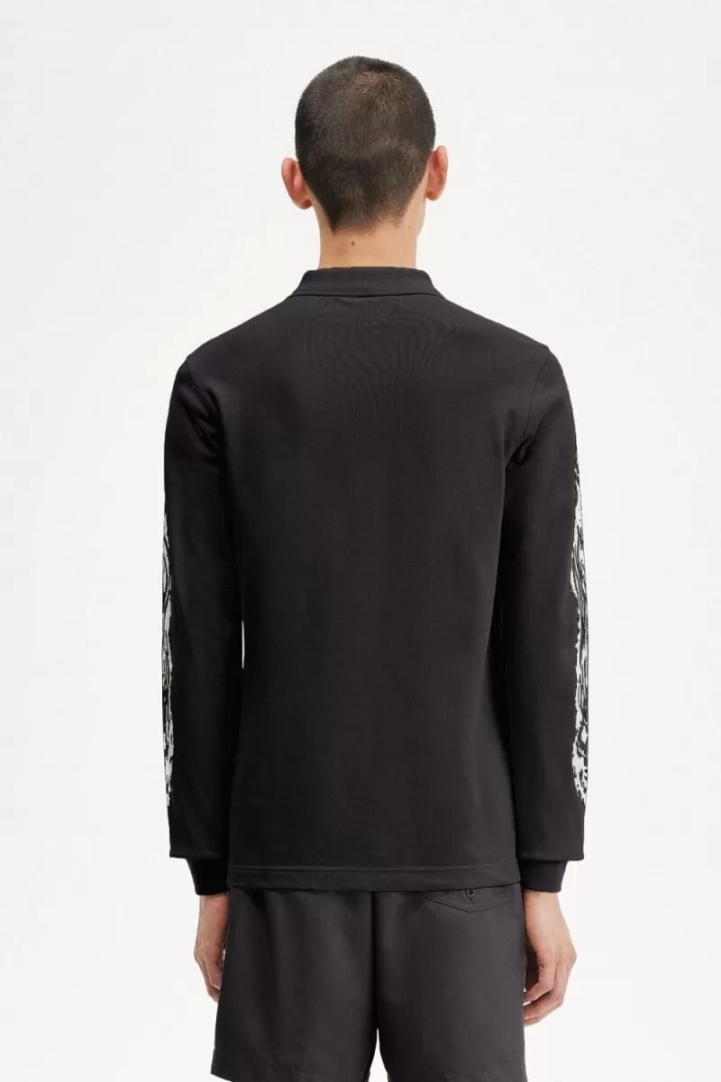 polo da uomo a maniche lunghe con grafica fred perry noongoons nera