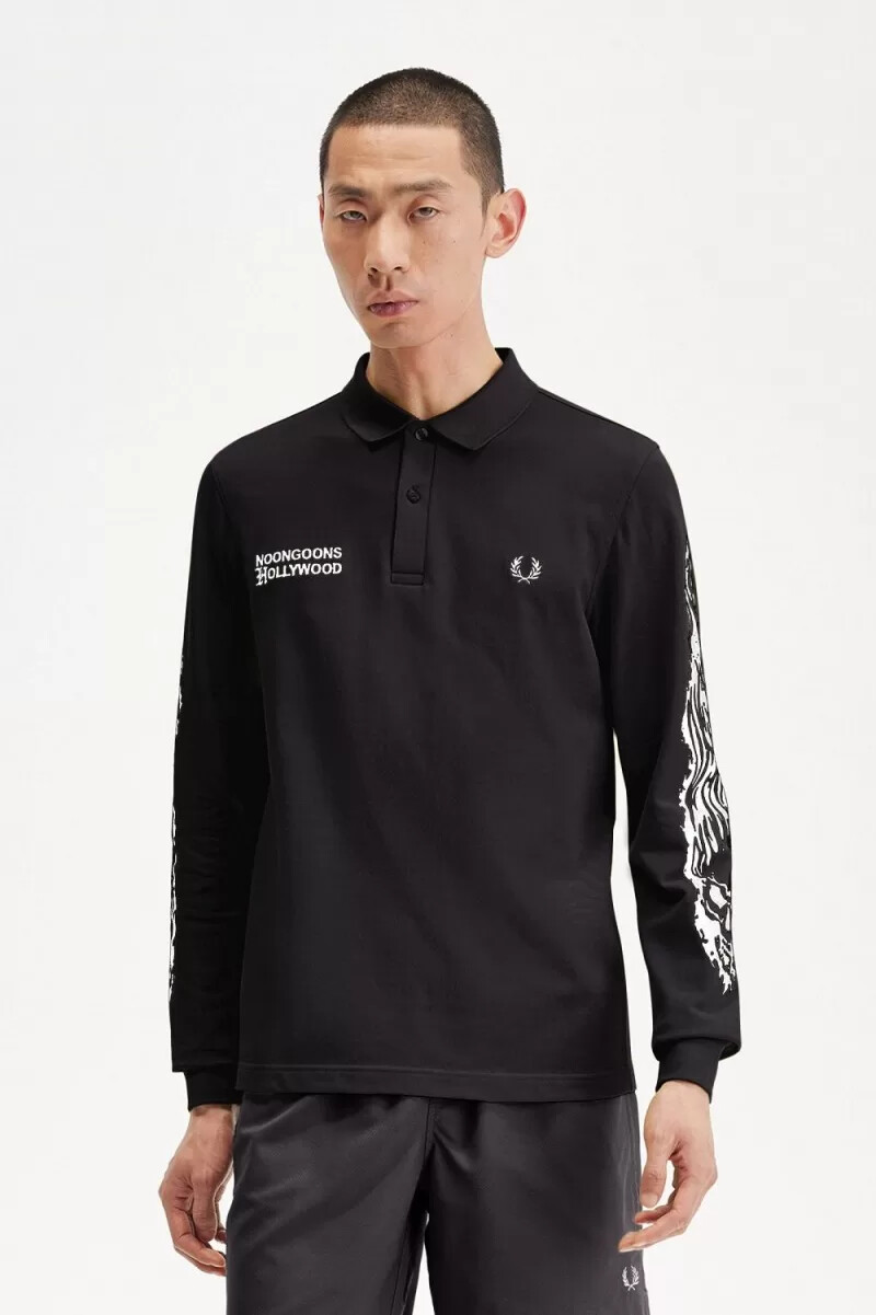 polo da uomo a maniche lunghe con grafica fred perry noongoons nera