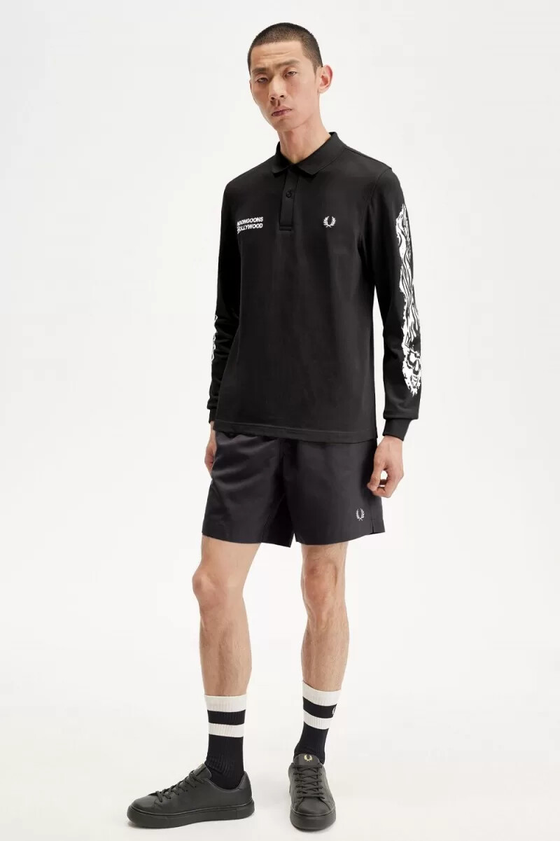 polo da uomo a maniche lunghe con grafica fred perry noongoons nera