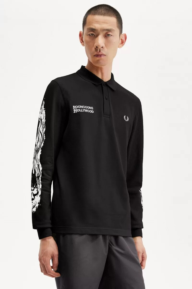 polo da uomo a maniche lunghe con grafica fred perry noongoons nera