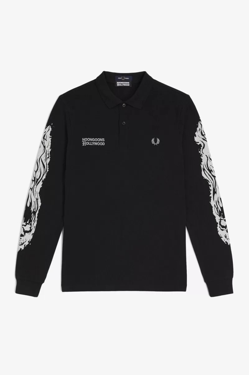 polo da uomo a maniche lunghe con grafica fred perry noongoons nera