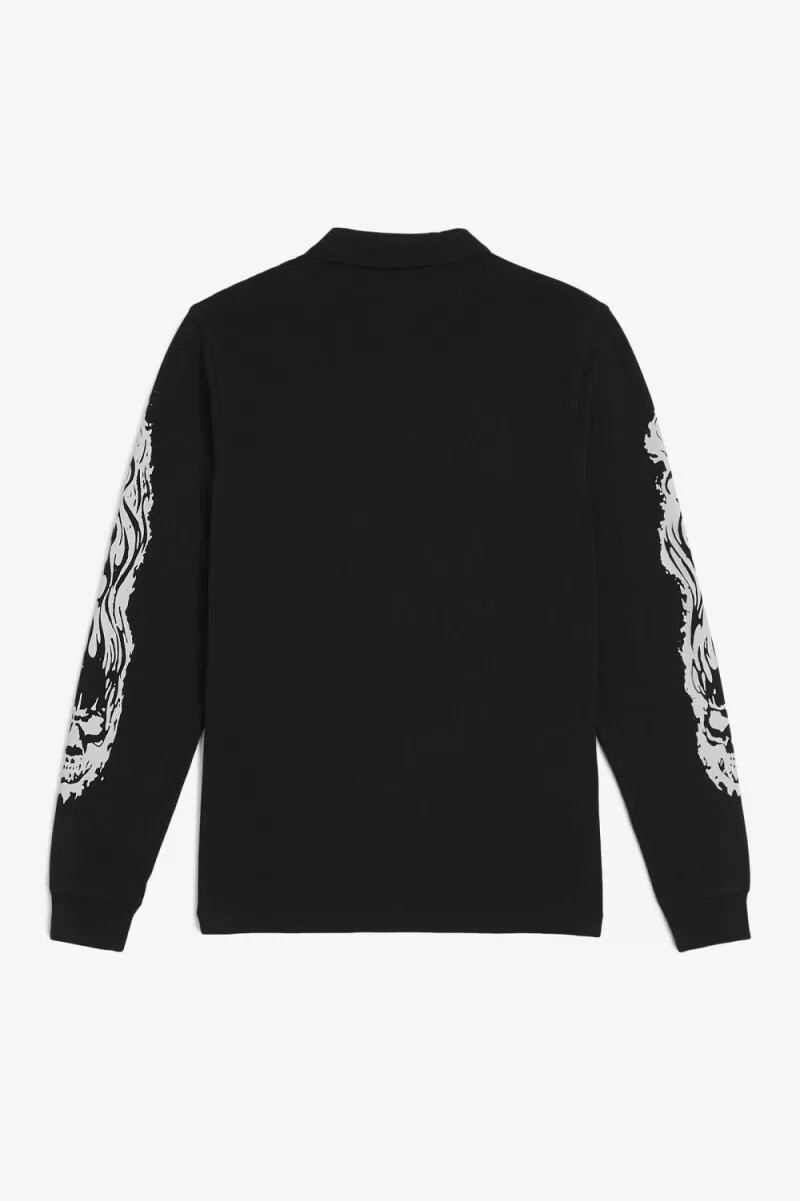 polo da uomo a maniche lunghe con grafica fred perry noongoons nera