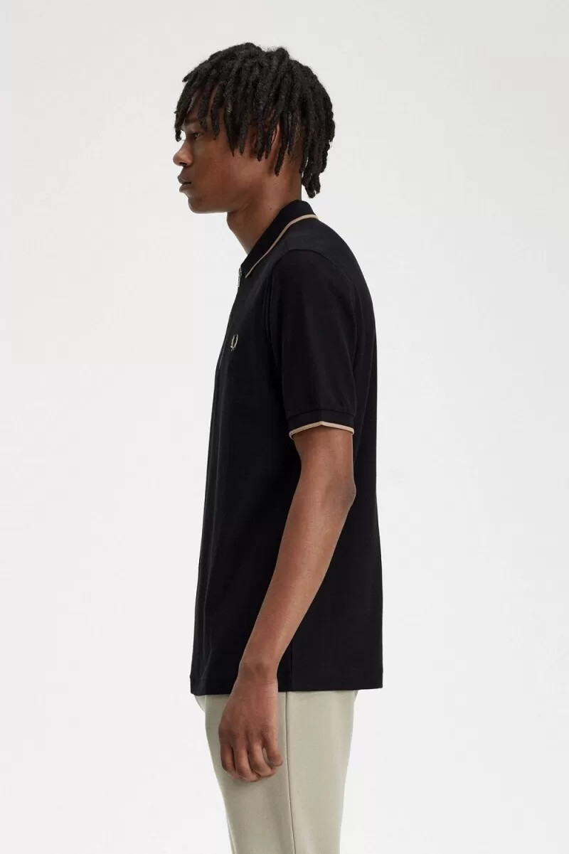 polo da uomo fred perry crepe pique con zip e scollo a v nera