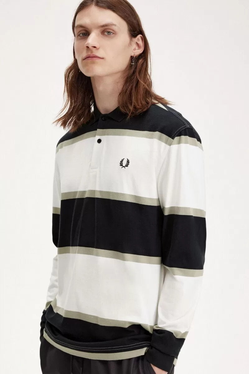 polo da uomo fred perry relaxed stripe colore bianco neve