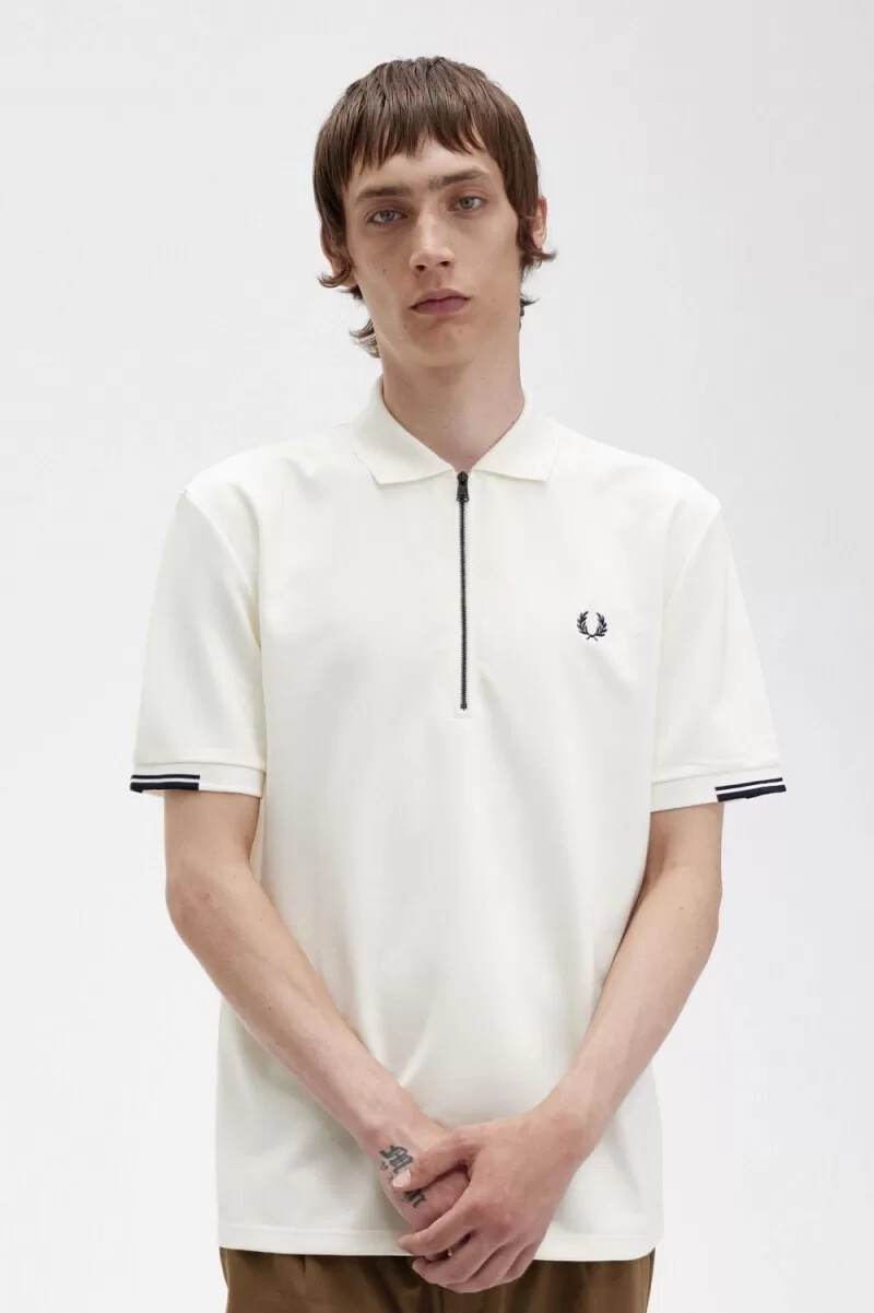 polo da uomo fred perry half zip beige
