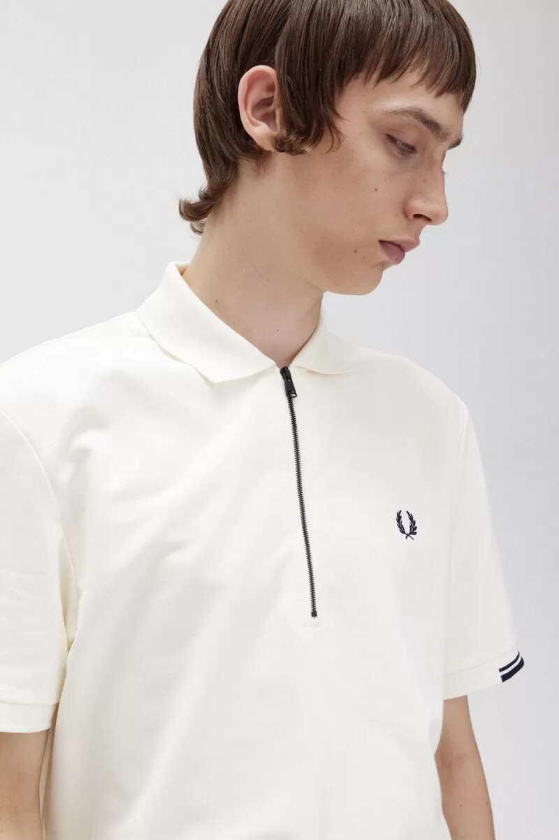 polo da uomo fred perry half zip beige