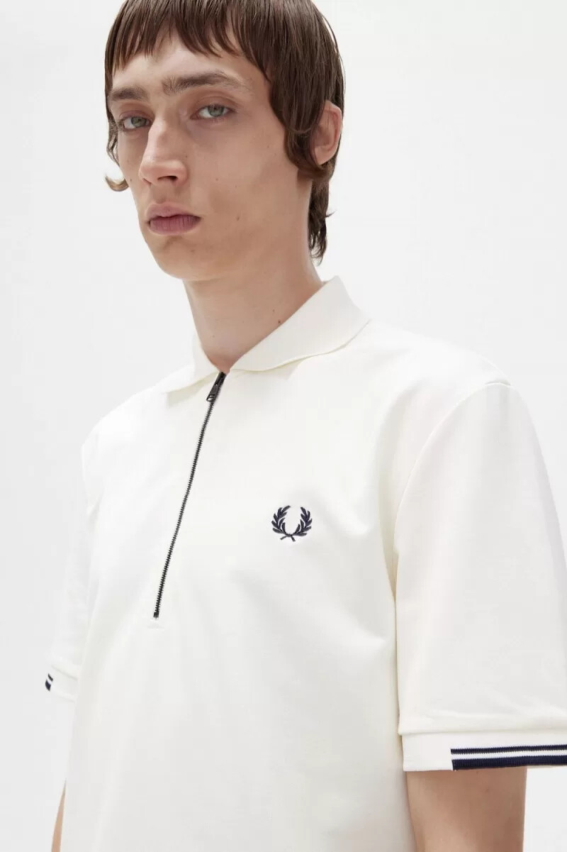 polo da uomo fred perry half zip beige