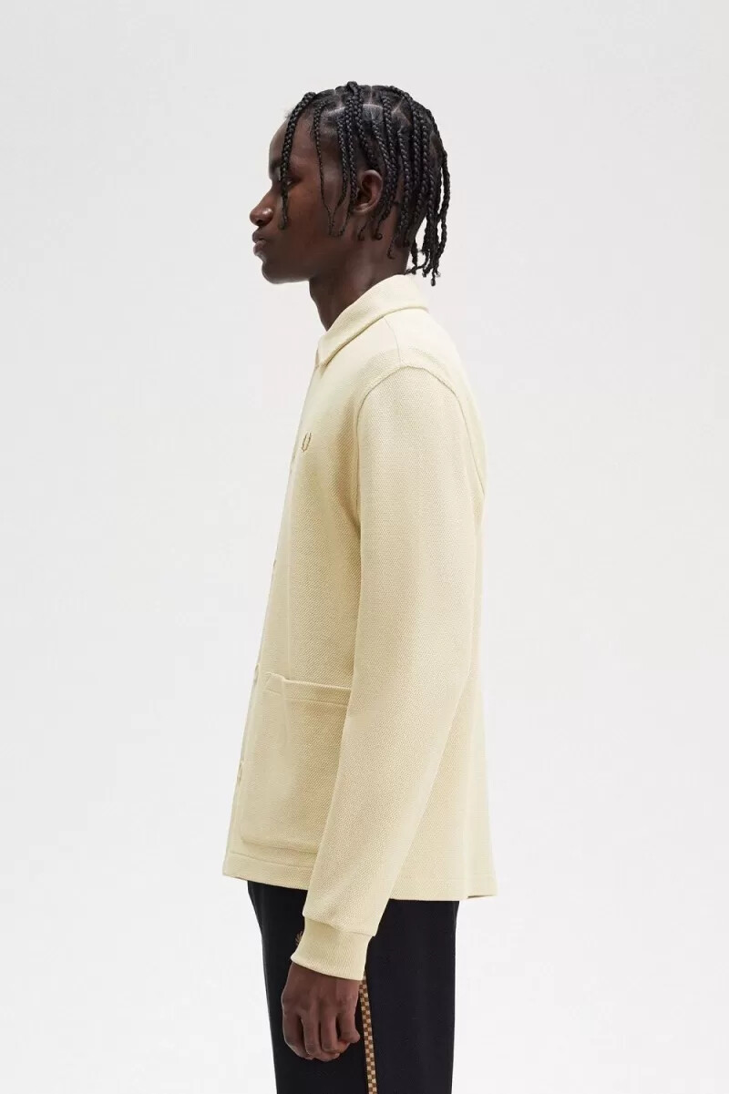 polo da uomo a maniche lunghe con bottoni fred perry color avena