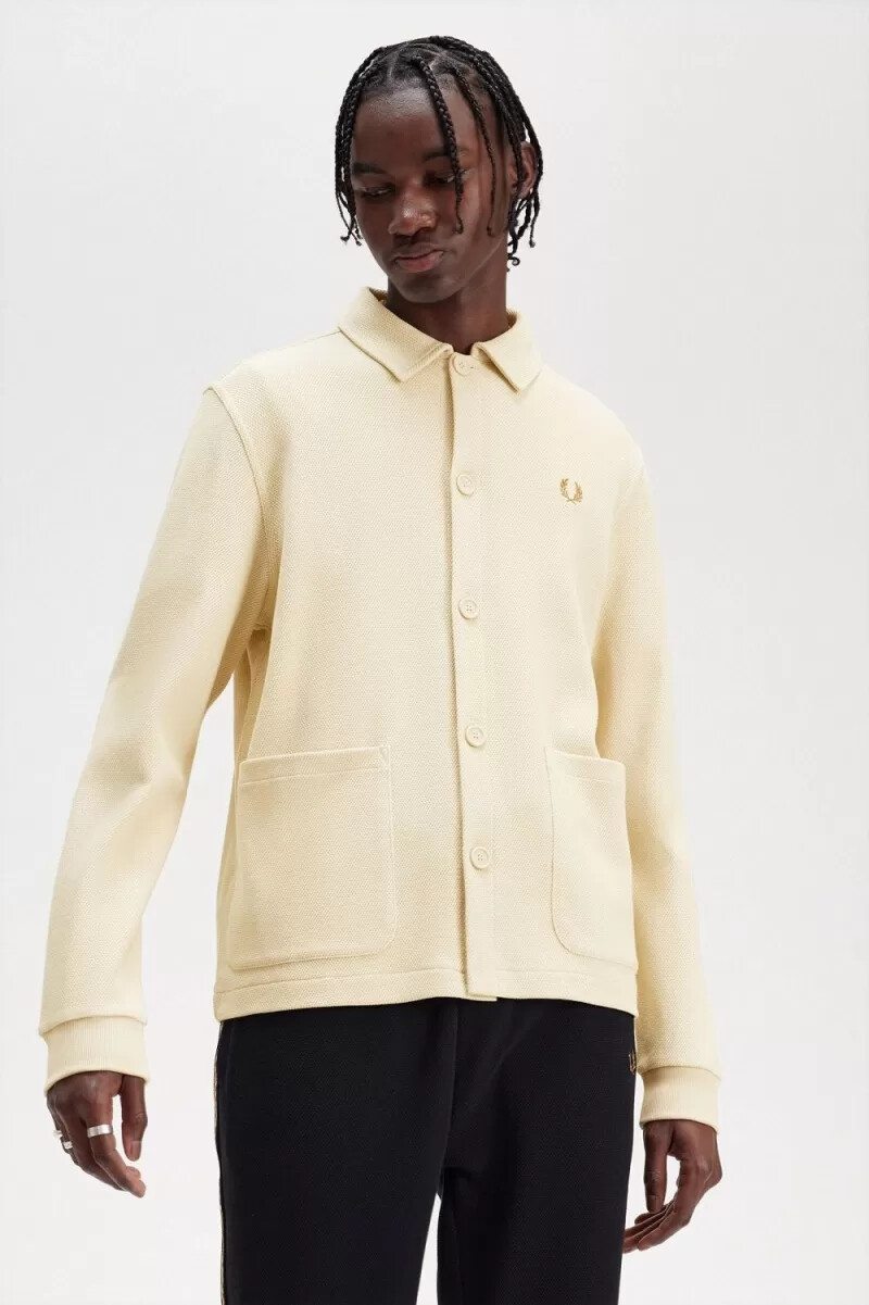 polo da uomo a maniche lunghe con bottoni fred perry color avena